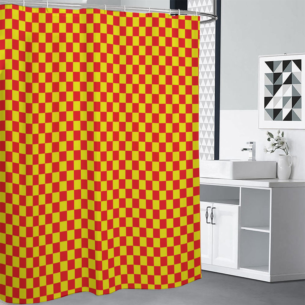 Red And Yellow Checkered Pattern Print Shower Curtain