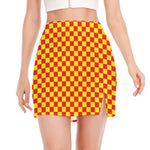 Red And Yellow Checkered Pattern Print Side Slit Mini Skirt
