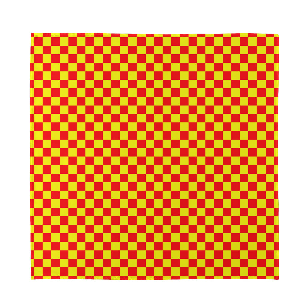 Red And Yellow Checkered Pattern Print Silk Bandana