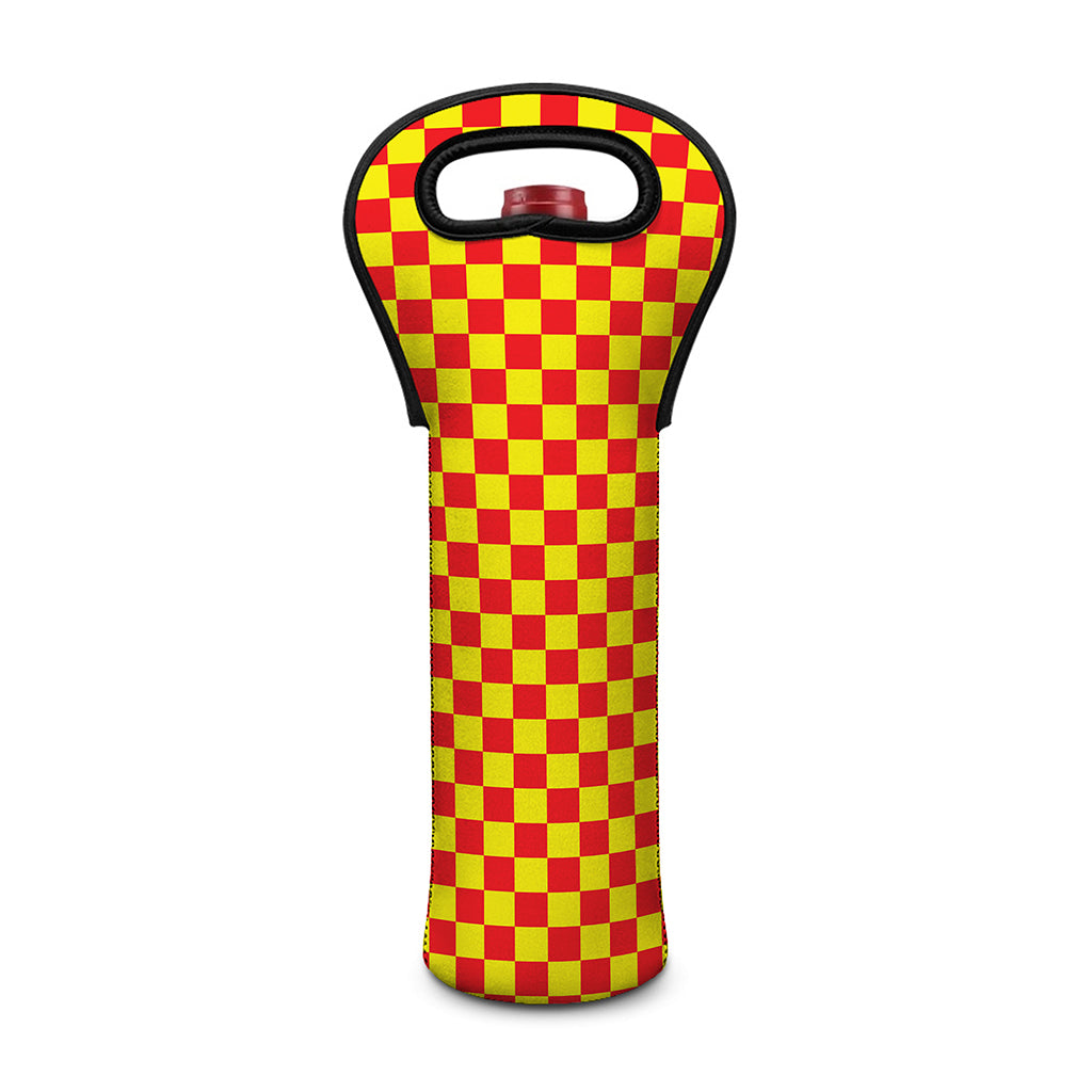 Red And Yellow Checkered Pattern Print Single Neoprene Wine Tote