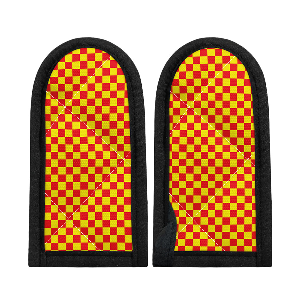 Red And Yellow Checkered Pattern Print Skillet Handle Cover