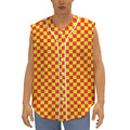 Red And Yellow Checkered Pattern Print Sleeveless Baseball Jersey