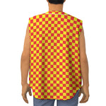 Red And Yellow Checkered Pattern Print Sleeveless Baseball Jersey
