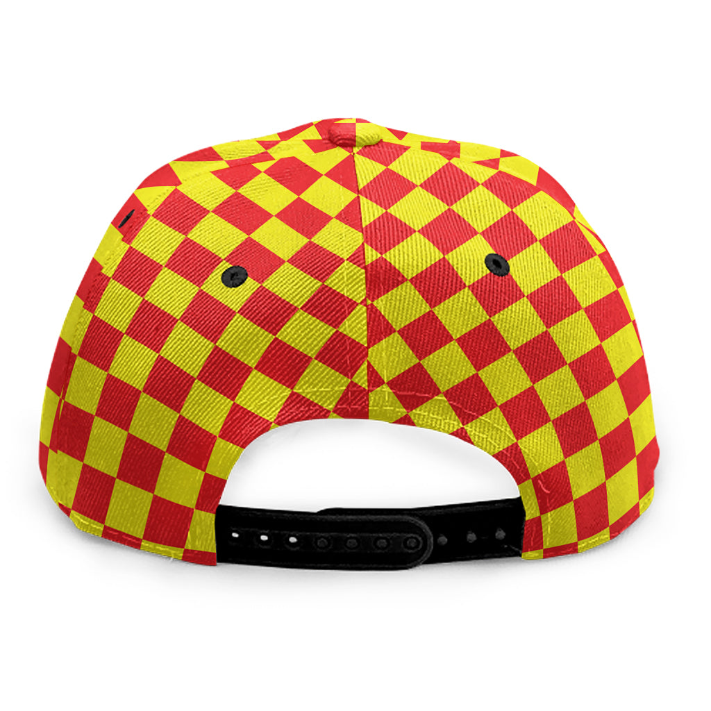 Red And Yellow Checkered Pattern Print Snapback Cap