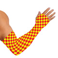 Red And Yellow Checkered Pattern Print Sun Protection Arm Sleeves