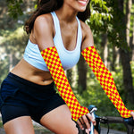 Red And Yellow Checkered Pattern Print Sun Protection Arm Sleeves