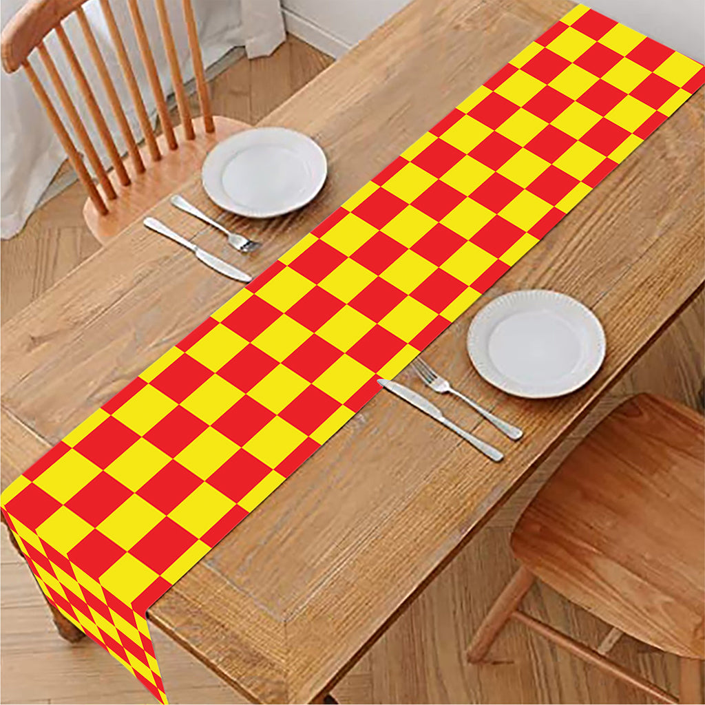 Red And Yellow Checkered Pattern Print Table Runner