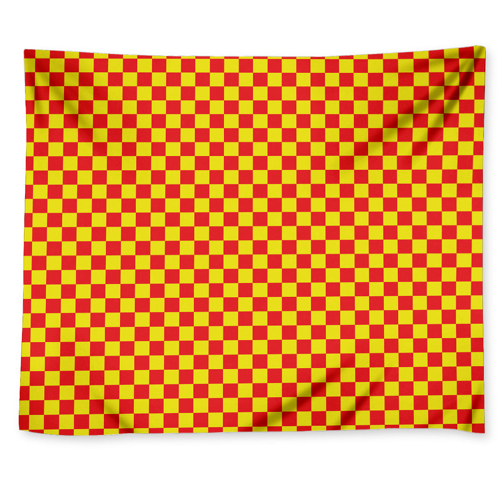 Red And Yellow Checkered Pattern Print Tapestry