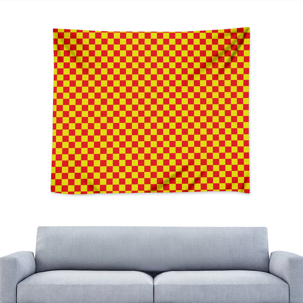 Red And Yellow Checkered Pattern Print Tapestry