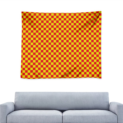 Red And Yellow Checkered Pattern Print Tapestry