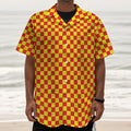 Red And Yellow Checkered Pattern Print Textured Short Sleeve Shirt
