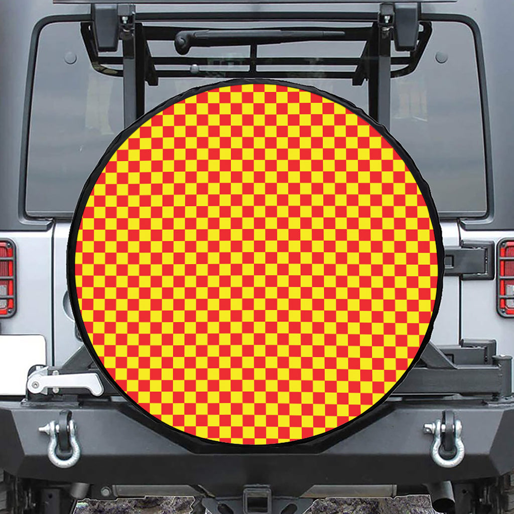 Red And Yellow Checkered Pattern Print Tire Cover