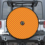 Red And Yellow Checkered Pattern Print Tire Cover With Camera Hole