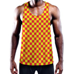 Red And Yellow Checkered Pattern Print Training Tank Top
