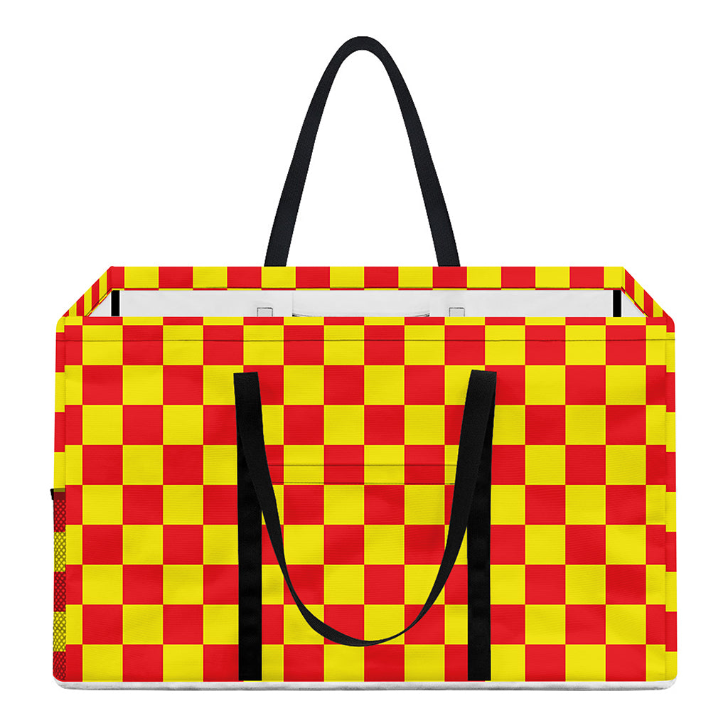 Red And Yellow Checkered Pattern Print Utility Tote Bag