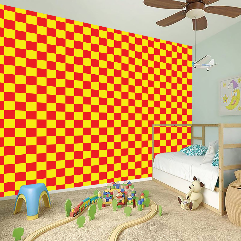 Red And Yellow Checkered Pattern Print Wall Sticker