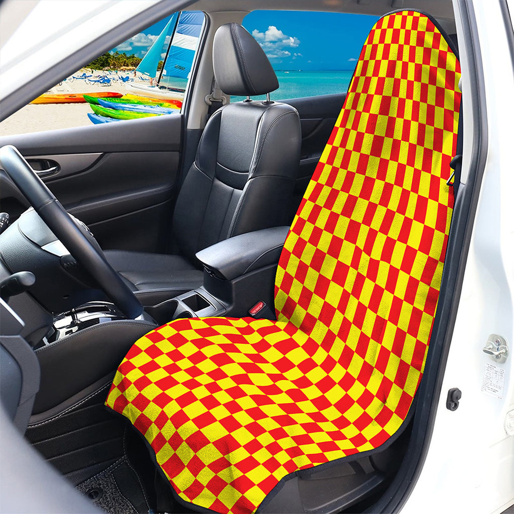 Red And Yellow Checkered Pattern Print Waterproof Car Seat Cover