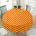 Red And Yellow Checkered Pattern Print Waterproof Round Tablecloth