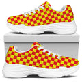 Red And Yellow Checkered Pattern Print White Chunky Shoes