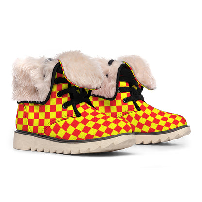 Red And Yellow Checkered Pattern Print Winter Boots