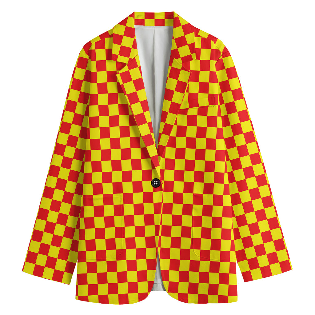 Red And Yellow Checkered Pattern Print Women's Blazer