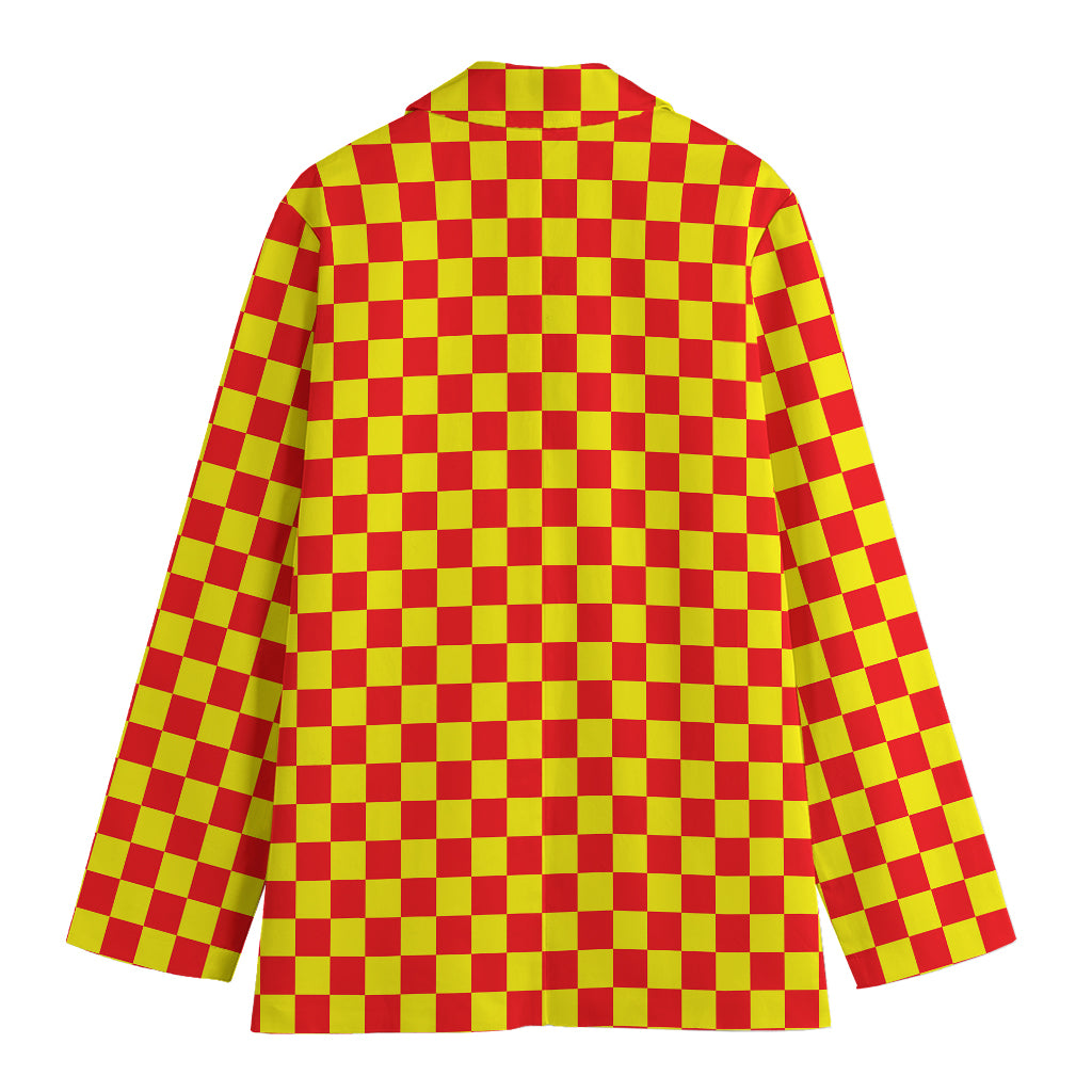 Red And Yellow Checkered Pattern Print Women's Cotton Blazer