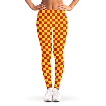 Red And Yellow Checkered Pattern Print Women's Leggings
