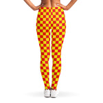 Red And Yellow Checkered Pattern Print Women's Leggings
