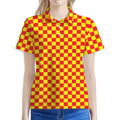 Red And Yellow Checkered Pattern Print Women's Polo Shirt