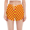 Red And Yellow Checkered Pattern Print Women's Split Running Shorts
