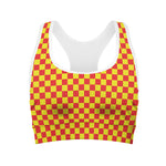 Red And Yellow Checkered Pattern Print Women's Sports Bra