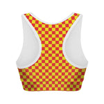 Red And Yellow Checkered Pattern Print Women's Sports Bra