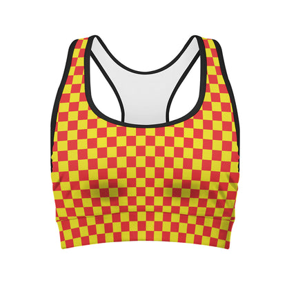 Red And Yellow Checkered Pattern Print Women's Sports Bra