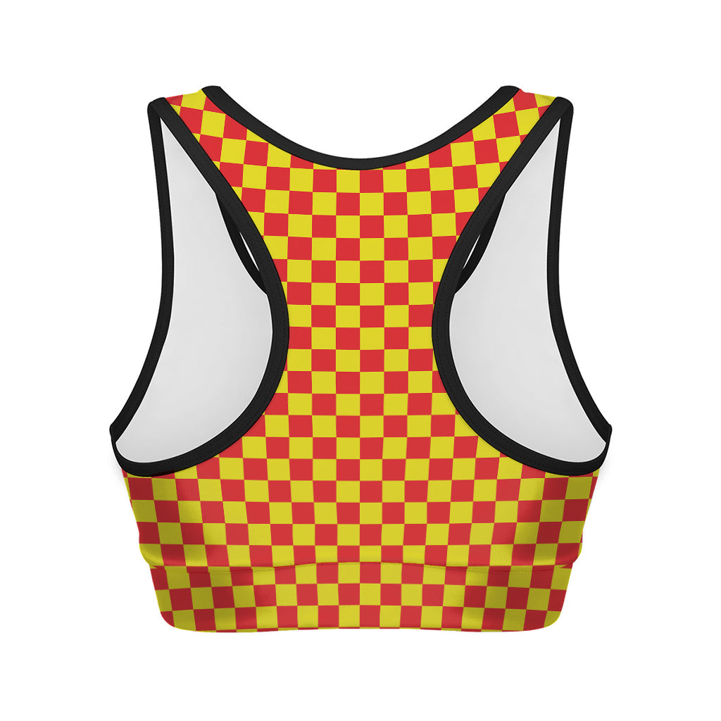 Red And Yellow Checkered Pattern Print Women's Sports Bra