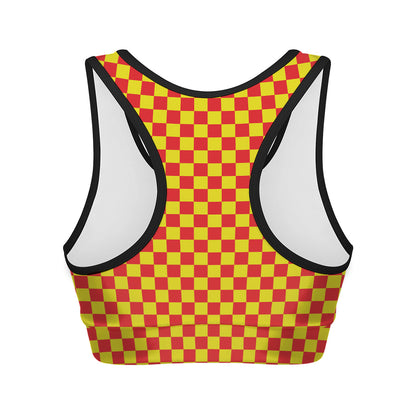 Red And Yellow Checkered Pattern Print Women's Sports Bra