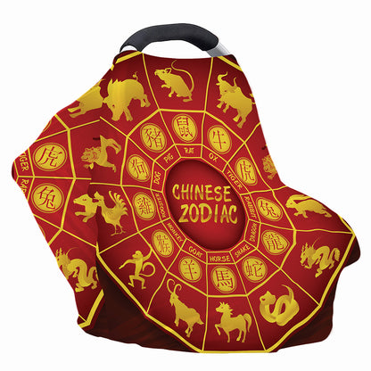 Red And Yellow Chinese Zodiac Print Baby Seat Cover