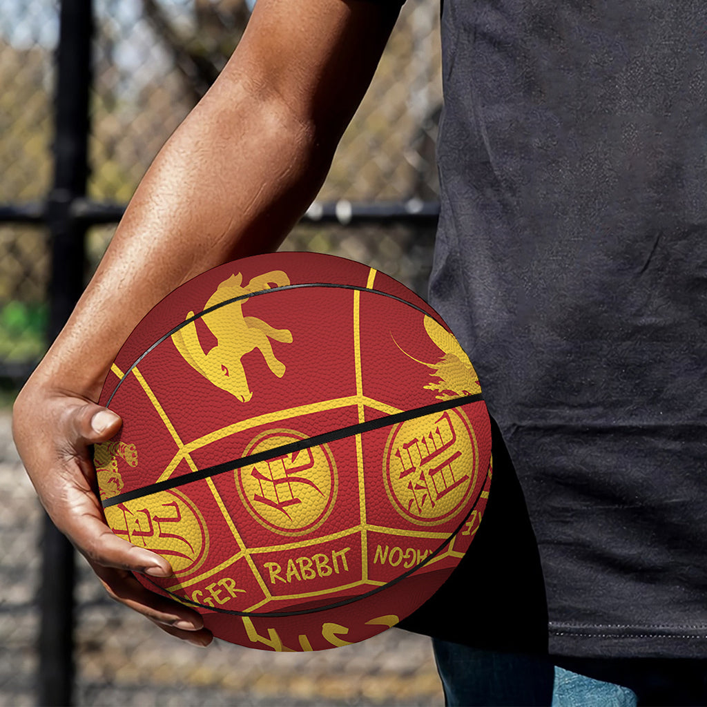 Red And Yellow Chinese Zodiac Print Basketball