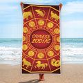 Red And Yellow Chinese Zodiac Print Beach Towel