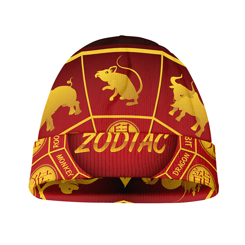Red And Yellow Chinese Zodiac Print Beanie