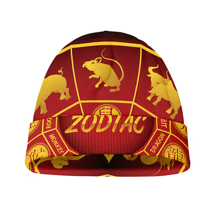Red And Yellow Chinese Zodiac Print Beanie