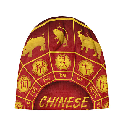 Red And Yellow Chinese Zodiac Print Beanie