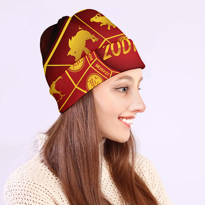 Red And Yellow Chinese Zodiac Print Beanie