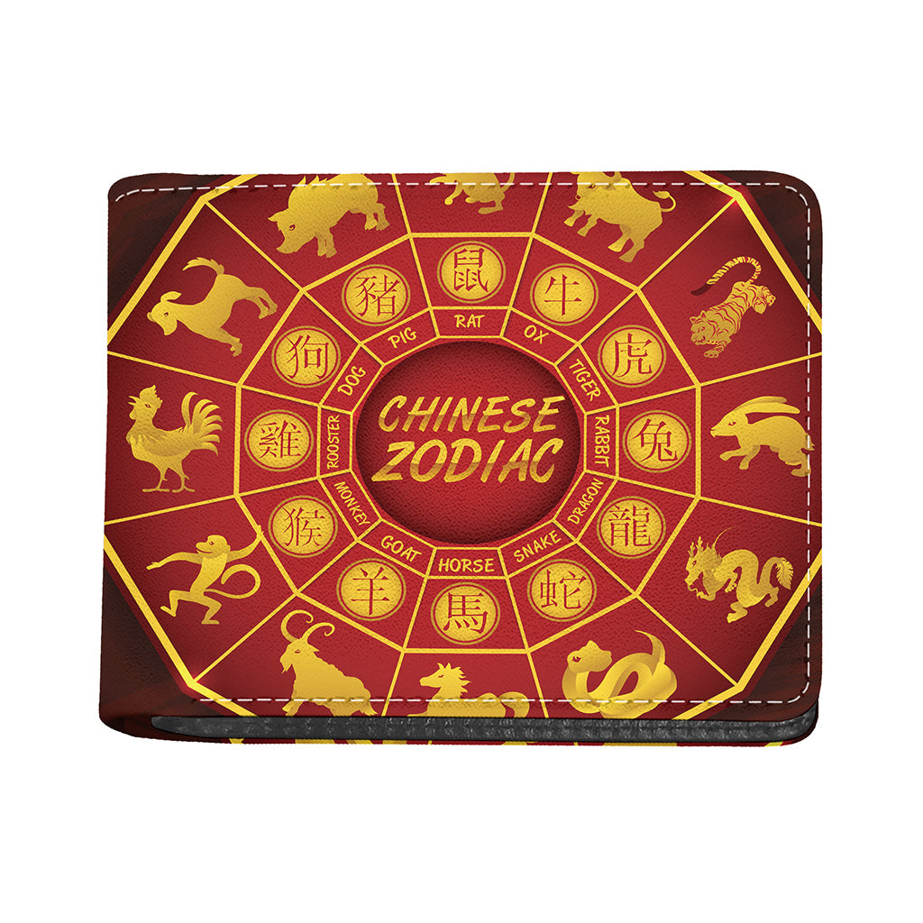 Red And Yellow Chinese Zodiac Print Bifold Wallet