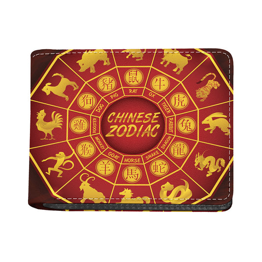 Red And Yellow Chinese Zodiac Print Bifold Wallet