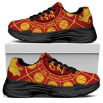 Red And Yellow Chinese Zodiac Print Black Chunky Shoes