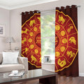 Red And Yellow Chinese Zodiac Print Dimout Grommet Curtains