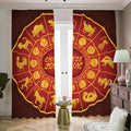 Red And Yellow Chinese Zodiac Print Dimout Pencil Pleat Curtains
