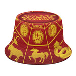 Red And Yellow Chinese Zodiac Print Bucket Hat