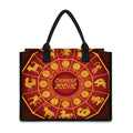 Red And Yellow Chinese Zodiac Print Canvas Tote Bag