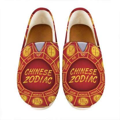 Red And Yellow Chinese Zodiac Print Casual Shoes